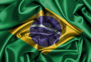 Satin flag, three dimensional render, flag of Brazil