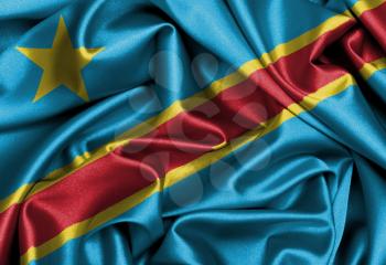Satin flag, three dimensional render, flag of Congo