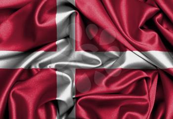 Satin flag, three dimensional render, flag of Denmark