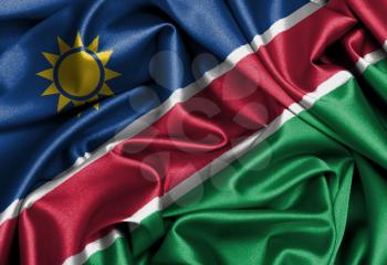 Satin flag, three dimensional render, flag of Namibia
