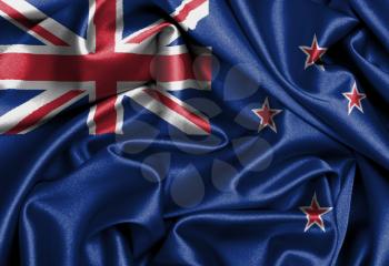 Satin flag, three dimensional render, flag of New Zealand