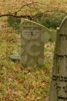 A broken gravestone on an old jewish graveyard