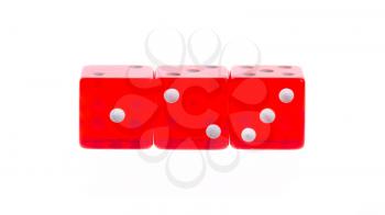 Three transparent red dice on a white background