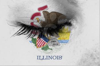 Crying woman, pain and grief concept, flag of Illinois