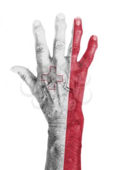 Isolated old hand with flag, European Union, Malta