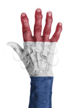 Isolated old hand with flag, European Union, Netherlands