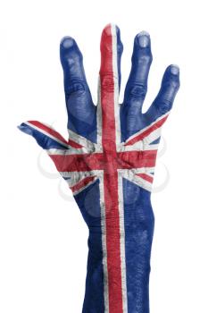 Isolated old hand with flag, European Union, UK