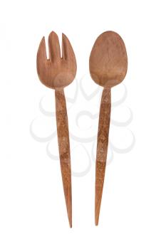 Wooden fork and spoon isolated on white