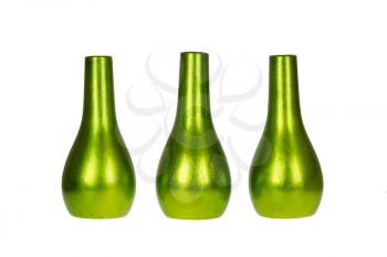 Three bright green vases isolated on a white background