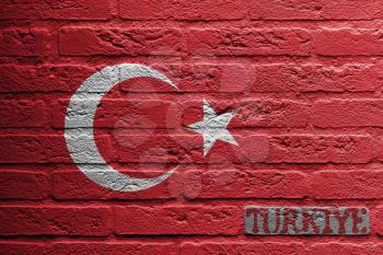 Brick wall with a painting of a flag isolated, Turkey