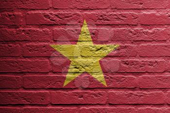 Brick wall with a painting of a flag isolated, Vietnam