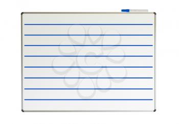 Whiteboard with lines drawn on it, isolated on white