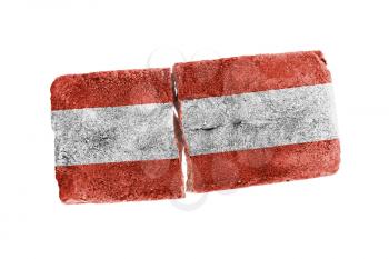 Rough broken brick, isolated on white background, flag of Austria