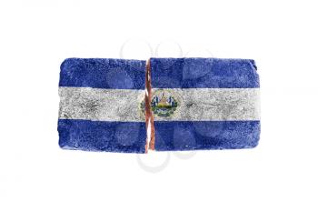 Rough broken brick, isolated on white background, flag of El Salvador