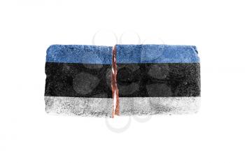 Rough broken brick, isolated on white background, flag of Estonia