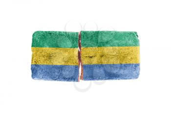 Rough broken brick, isolated on white background, flag of Gabon