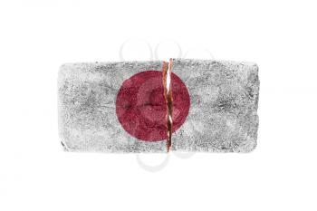 Rough broken brick, isolated on white background, flag of Japan