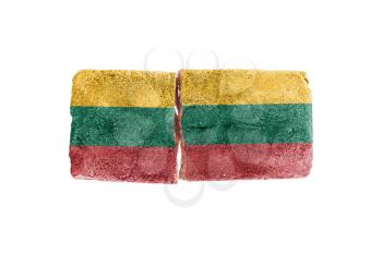 Rough broken brick, isolated on white background, flag of Lithuania