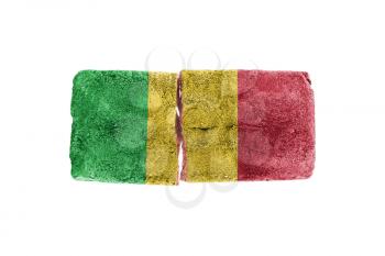Rough broken brick, isolated on white background, flag of Mali