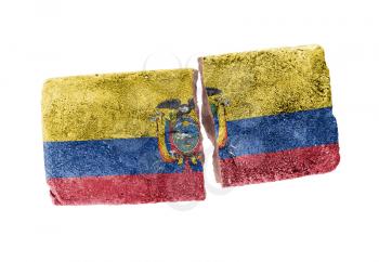 Rough broken brick, isolated on white background, flag of Ecuador