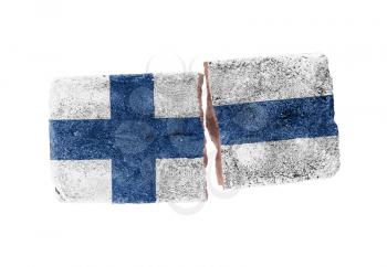Rough broken brick, isolated on white background, flag of Finland