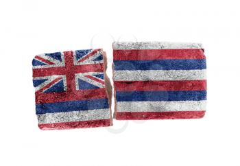 Rough broken brick, isolated on white background, flag of Hawaii