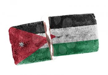 Rough broken brick, isolated on white background, flag of Jordan