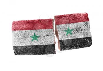 Rough broken brick, isolated on white background, flag of Syria