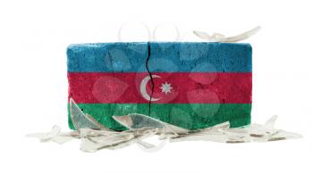 Brick with broken glass, violence concept, flag of Azerbaijan