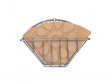 Coffee filters in metal holder isolated on a white background