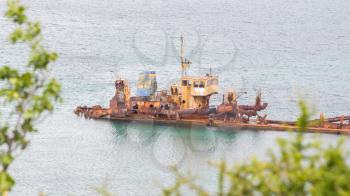 Unidentified sunken vessel at the coast of the Caribbean Isle of Saint Martin