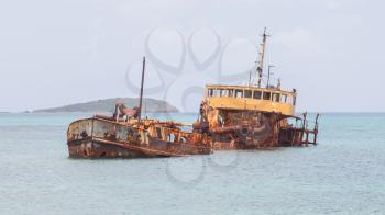 Unidentified sunken vessel at the coast of the Caribbean Isle of Saint Martin