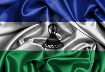 Satin flag, three dimensional render, flag of Lesotho