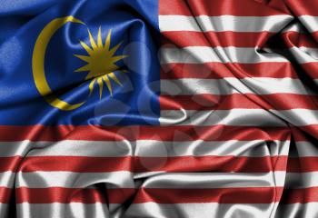 Satin flag, three dimensional render, flag of Malaysia