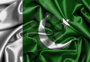Satin flag, three dimensional render, flag of Pakistan