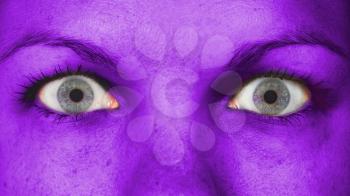 Women eye, close-up, blue eyes, purple skin