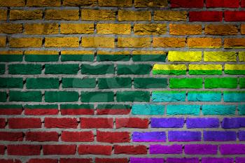 Dark brick wall texture - coutry flag and rainbow flag painted on wall - Lithuania
