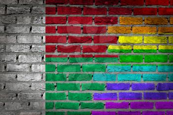 Dark brick wall texture - coutry flag and rainbow flag painted on wall - Madagascar