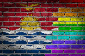 Dark brick wall texture - coutry flag and rainbow flag painted on wall - Kiribati