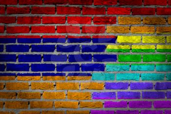 Dark brick wall texture - coutry flag and rainbow flag painted on wall - Armenia