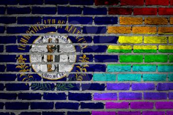Dark brick wall texture - coutry flag and rainbow flag painted on wall - Kentucky