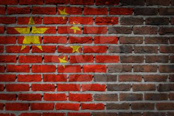 Dark brick wall texture - flag painted on wall - China