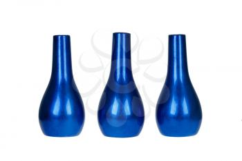 Three bright blue vases isolated on a white background