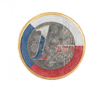 Euro coin, 1 euro, isolated on white, flag of Czech Republic
