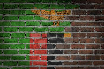 Dark brick wall texture - flag painted on wall - Zambia