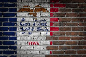 Dark brick wall texture - flag painted on wall - Iowa