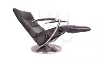 Black leather lounge chair, isolated on white
