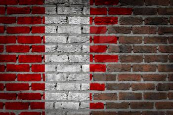 Very old dark red brick wall texture with flag - Peru