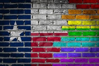 Dark brick wall texture - coutry flag and rainbow flag painted on wall - Texas