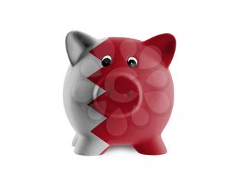 Unique pink ceramic piggy bank isolated on white, Bahrain